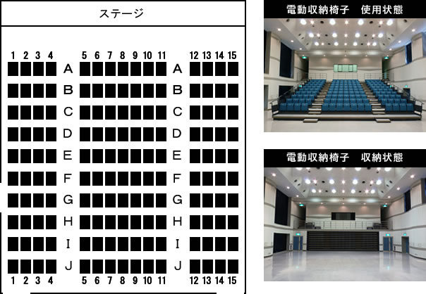 中ホール客席図・電動収納椅子の状態